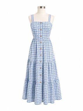 Shabby Chic Blue Gingham Button-Front Sundress Size 2
